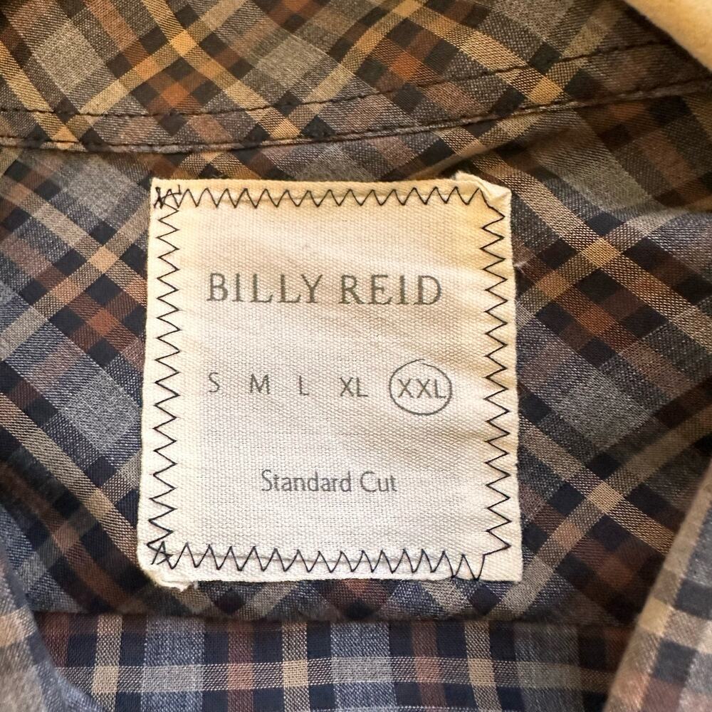 Billy Reid Gray Brown Plaid Standard Cut Shirt XXL - Picture 4 of 6